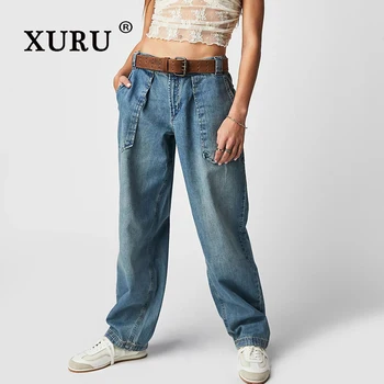 XURU-Evropo in zda Novo Slim Kavbojke Ženske, Bela, Svetlo Modra, Črna High Street Naravnost Hlače Dolge Jeans N3-11987