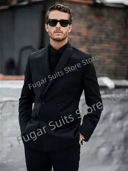 Poslovni Črno Poročno Moške Obleke Slim Fit Vrh River Ženina Formalno Tuxedos 2 Kos Postavlja Visoko Kakovost Moški Jopič Kostum Homme