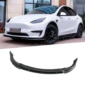 Ogljikovih Vlaken ABS Sprednji Odbijač za Ustnice Brado Spojler za Tesla Model Y 2021+ 3Pcs/Set Sprednji odbijač Avtomobila Styling