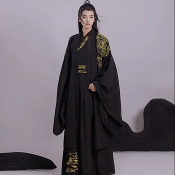 Hanfu Kitajska Tradicionalna Vloga-igranje Kostum za Moške Stari Nastavite Halloween igranje Vlog Kostum Black Tri Delni Set