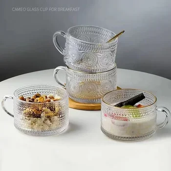 1pc/2pcs Nastavite 14 oz Vintage Izbočeno Steklo Vrč Kave in Čaja Pokal Set - Osebno Skodelice za Kavo in Čaj Ljubitelji