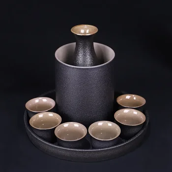Japonski Slog Keramični Zaradi Lonec Pokal Nastavite Črna Keramika Alkoholnih Pijač Steklenico Vina Skodelice Pladenj