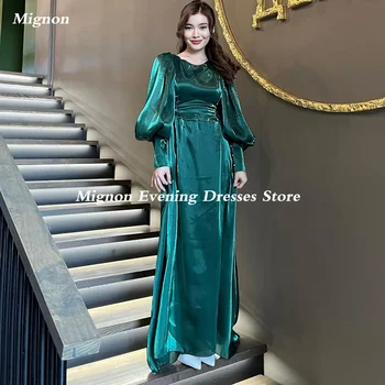 Mignon Saten A-line O-vratu Arabske Ruffle Maturantski Obleki Tla-dolžina Savdska Elegantno Formalno Večer Stranka Obleko za Ženske 2023