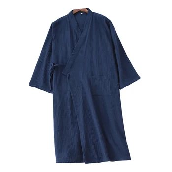 Pomlad Jesen Japonski Nightgown Pižamo Čistega Bombaža Mrežico Oprati Velikosti Svoboden Kimono Kopalni Plašč Doma Obleko Kopalni Plašč Yukata