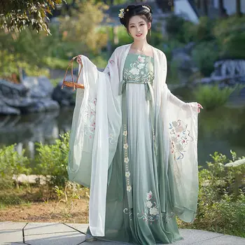 Hanfu Ženske Tradicionalno Kitajsko Vezenje Fazi Ples Obleka Ženska Pravljice, Cosplay Kostum Hanfu Gradient Modro In Zeleno Za Ženske