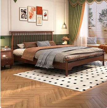 Windsor posteljo oreh masivnega lesa posteljo Ameriški minimalističen retro pohištvo