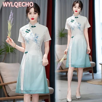 2023 Tradicionalnih Kratek Rokav Qipao Obleko Nove Elegantne Retro Slogu Spremenjen Cheongsam Kitajski Ženske Oblačila