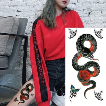 Nepremočljiva Začasno Kača Tetovaže Ženske Modne Lepote Cvet Nož Metulj uporabo v Flash 3D, Ponaredek Tatoo Roko Rokav Nalepke Človek