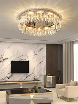 Razkošno dnevno sobo krog zlati LED iz nerjavečega jekla kristalov stropna svetilka, lučka luksuzni domov dekoracijo E14 preprost razsvetljavo
