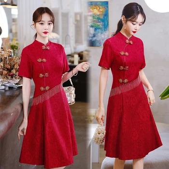 Tradicionalna Kitajska Rdeča Izboljšano Cheongsam Poroka Obleke Nove Qipao Obleko za Ženske