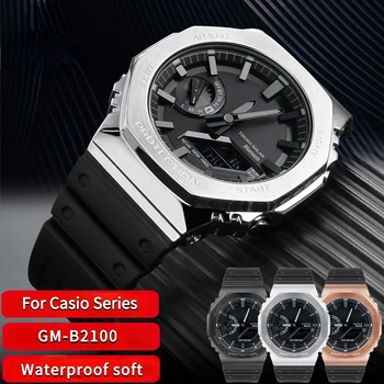 Za Casio GM-B2100 GA2100 B2100 smolo silikonski trak G-SHOCK kovinski octagonal gume watchband mehke moške manžeta dodatki