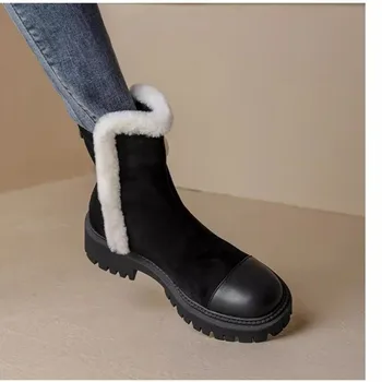 Nove Ženske Platformo Suede Shoes Stanovanj Krzno Toplo Chelsea Škornji Zimski Škornji Moda Zadrgo Priložnostne Sneg