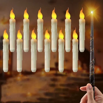 12PCS Plavajoče Sveče S Čarobno Palico Utripanja Topla Svetloba LED Brezplamensko Sveče Taper Sveče Za Božični Zabavi