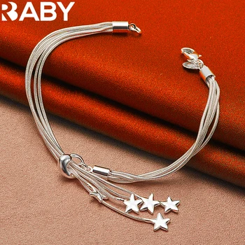URBABY 925 Sterling Srebro Zvezde Kača Verige Zapestnica Za Ženske, Nakit Holiday Gift Moda Čare svate Dodatki