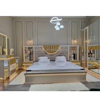 super king size 8 vrata kraljevsko Razkošje in spalnica pohištvo komplet high end royal LED osvetljeno zrcalo vzglavja spalnica določa