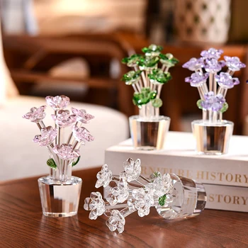 Kristalno 7 Cvetje, Drevo Figurice Fengshui obtežilnik za papir, Steklo Obrti Doma Dekor Miniaturni Spominkov Dekor Ornament Rojstni dan darila