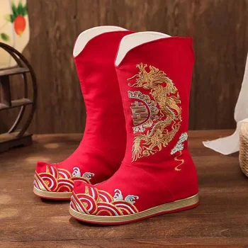 Hanfu Rdeče Vezene Škornji, Čevlji Za Moške&Ženske, Cosplay Povečujejo Kitajski Hanfu Milo Škornji Čevlji Za Moške, Ženske Plus Velikost 39--44#