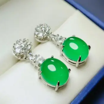 Zelena Chalcedony Uhani Za Ženske Naravnih Jade Nakit Pravi Kitajski Jades Kamen Uhani Cabochon Dodatki Modni Nakit