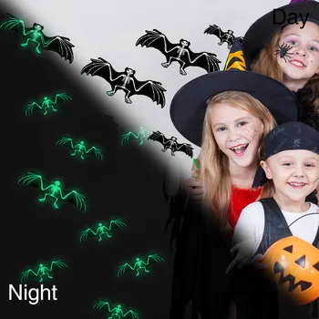 Halloween Lobanje Bat, Svetlobne Nalepke, Praznično Okna Okraski, Samolepilne, DIY Fluorescentna Stenske Nalepke, Svetleči V temi
