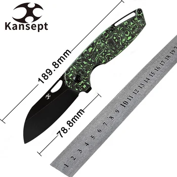 Kansept Zložljiva Noži Model 6 K1022A5 Black Stonewashed CPM 20CV z Zeleno Ogljikovih Vlaken Ročaj za Kampiranje, Lov EOS Izvajanje