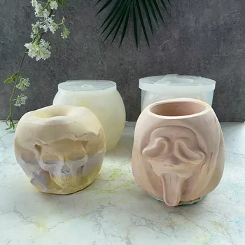 3D 3D Hydroponic Vaza Epoksi Plesni Sadre, Cementa Vaza Dekoracijo Halloween Grimace Lobanje Cvetlični lonček Silikona